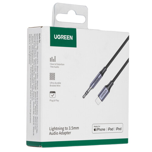 Купить Кабель   Ugreen Lightning - jack 3.5 мм черный  9155070. Характеристики, отзывы и цены в Донецке