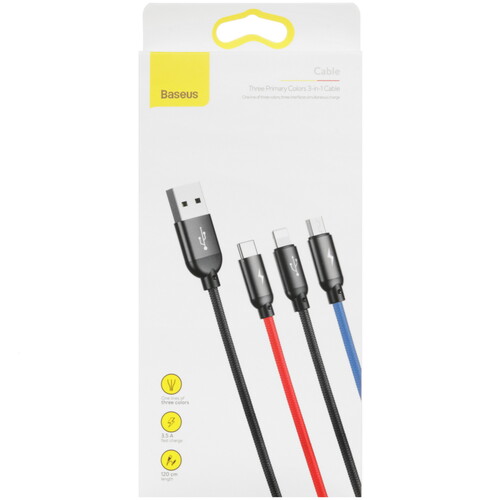 Купить Кабель круглый Baseus Lightning 8-pin, micro USB, USB Type-C - USB 2.0 Type-A черный 1.2 м  5627595. Характеристики, отзывы и цены в Донецке