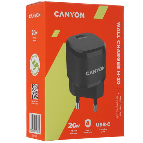 Купить Сетевое зарядное устройство Canyon H-20-05 черный  5089714. Характеристики, отзывы и цены в Донецке