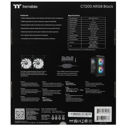 Купить Вентилятор Thermaltake CT200 ARGB  5602448. Характеристики, отзывы и цены в Донецке