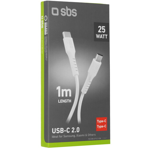Купить Кабель круглый SBS USB Type-C - USB Type-C белый 1 м  5617420. Характеристики, отзывы и цены в Донецке