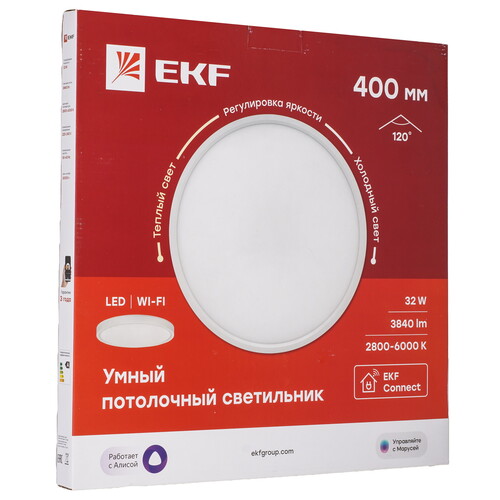 Купить Светильник потолочный EKF Connect 400 мм 32 W белый/белый  5490580. Характеристики, отзывы и цены в Донецке