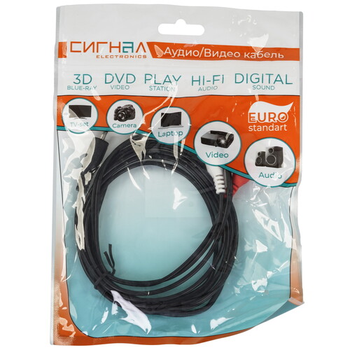 Купить Кабель   Сигнал jack 3.5 мм - 2RCA черный  5480112. Характеристики, отзывы и цены в Донецке