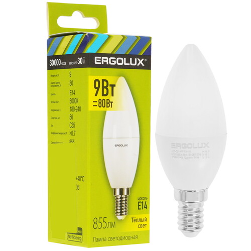 Купить Лампа светодиодная Ergolux LED-C35-9W-E14-3K  5467575. Характеристики, отзывы и цены в Донецке