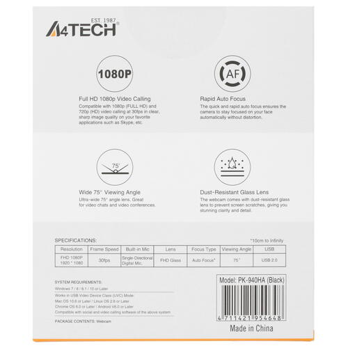 Купить Веб-камера A4Tech PK-940HA  4711107. Характеристики, отзывы и цены в Донецке