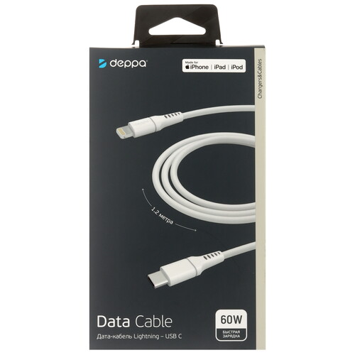 Купить Кабель круглый DEPPA Lightning 8-pin - USB Type-C белый 1.2 м  9113459. Характеристики, отзывы и цены в Донецке