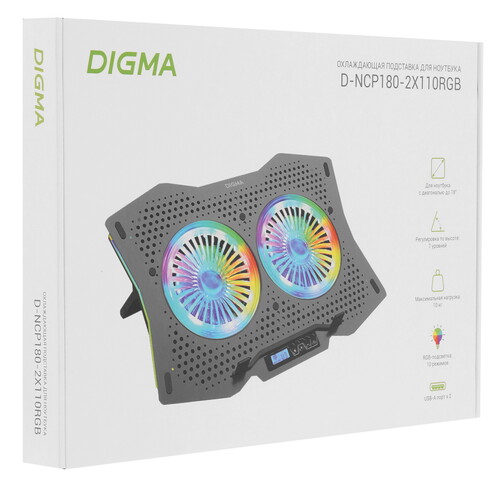 Купить Охлаждающая подставка Digma D-NCP180-2x110RGB черный  9300794. Характеристики, отзывы и цены в Донецке
