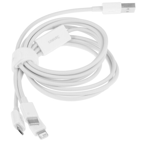 Купить Кабель круглый Baseus Lightning 8-pin, micro USB, USB Type-C - USB 2.0 Type-A белый 1.5 м  5455728. Характеристики, отзывы и цены в Донецке