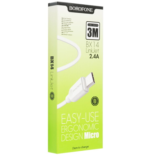 Купить Кабель круглый Borofone micro USB - USB 2.0 Type-A белый 3 м  5475150. Характеристики, отзывы и цены в Донецке