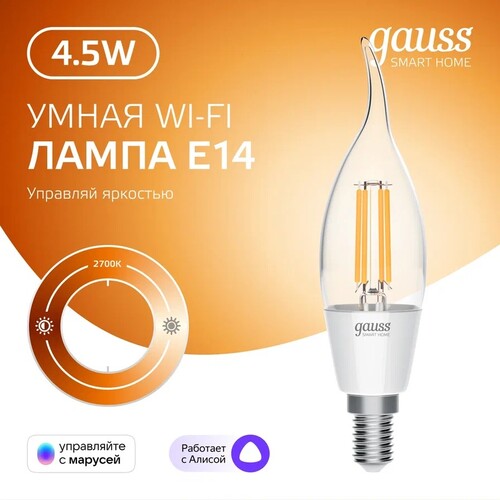 Купить Умная филаментная лампа Gauss Smart Home Filament СF35  9114212. Характеристики, отзывы и цены в Донецке