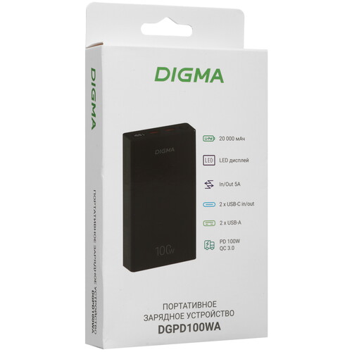 Купить Портативный аккумулятор Digma DGPD100WA черный  5479315. Характеристики, отзывы и цены в Донецке