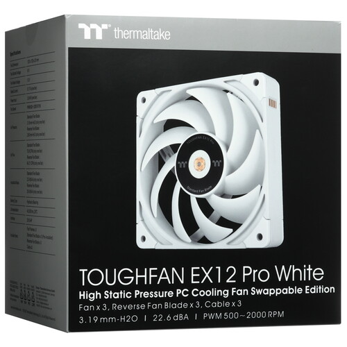 Купить Комплект вентиляторов Thermaltake TOUGHFAN EX12 Pro High Static Pressure PC Cooling Fan White – Swappable Edition (3-Fan Pack)  5486456. Характеристики, отзывы и цены в Донецке