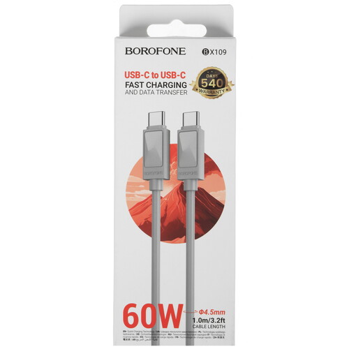 Купить Кабель круглый Borofone USB Type-C - USB Type-C серый 1 м  9238063. Характеристики, отзывы и цены в Донецке