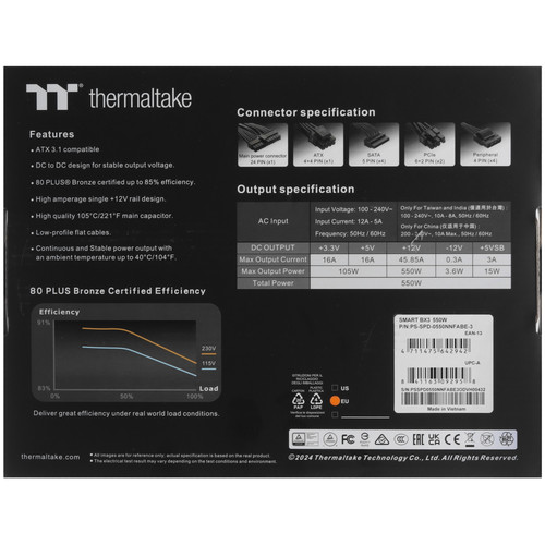 Купить Блок питания Thermaltake Smart BX3 Bronze 550W [PS-SPD-0550NNFABE-3] черный  5455398. Характеристики, отзывы и цены в Донецке