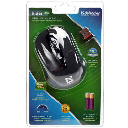 Купить Мышь беспроводная Defender Rider 215 Nano  черный  0115935. Характеристики, отзывы и цены в Донецке