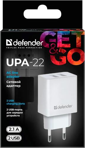 Купить Сетевое зарядное устройство Defender UPA-22 белый  5466516. Характеристики, отзывы и цены в Донецке