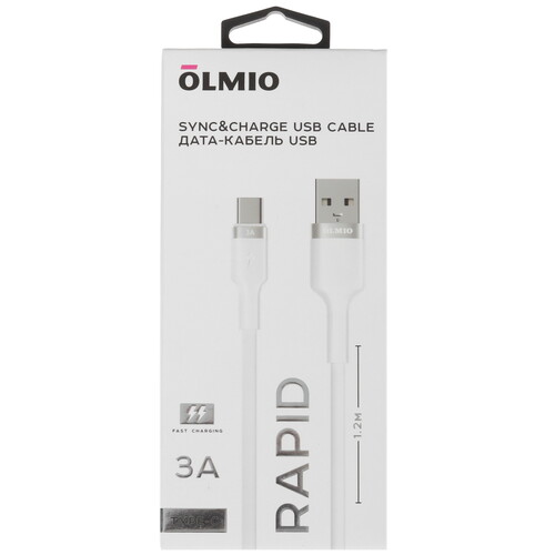 Купить Кабель круглый Olmio USB Type-C - USB 2.0 Type-A белый 1.2 м  5466491. Характеристики, отзывы и цены в Донецке