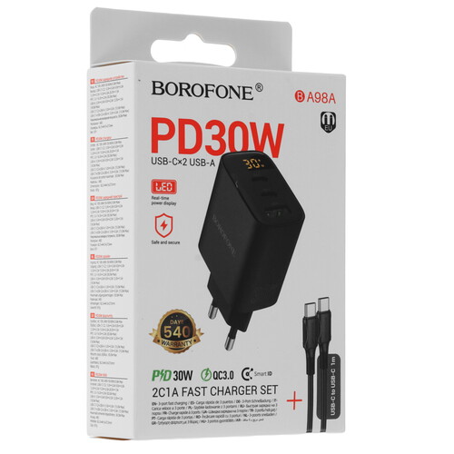 Купить Сетевое зарядное устройство Borofone BA98A черный  5639708. Характеристики, отзывы и цены в Донецке