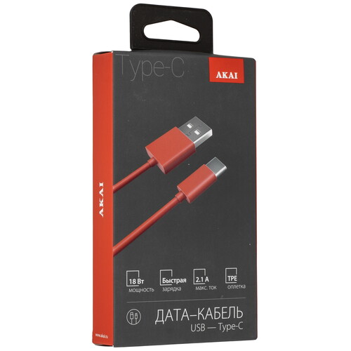 Купить Кабель круглый AKAI USB Type-C - USB 2.0 Type-A красный 1 м  9221297. Характеристики, отзывы и цены в Донецке