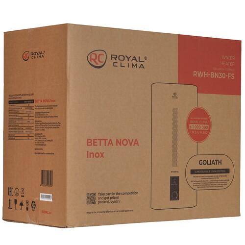 Купить Водонагреватель Royal Clima BETTA NOVA Inox RWH-BN30-FS  9278647. Характеристики, отзывы и цены в Донецке