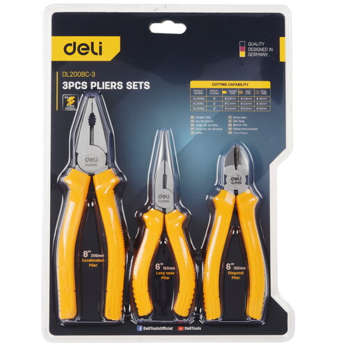 Купить Набор плоскогубцев Deli DL2008C-3  9308429. Характеристики, отзывы и цены в Донецке