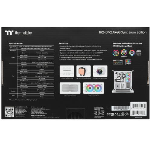 Купить Система охлаждения Thermaltake TH240 V2 ARGB Sync  белая  5426609. Характеристики, отзывы и цены в Донецке