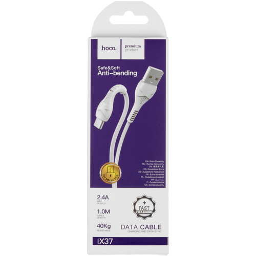 Купить Кабель круглый Hoco micro USB - USB 2.0 Type-A белый 1 м  5470807. Характеристики, отзывы и цены в Донецке