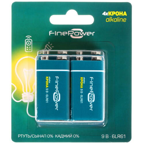 Купить Батарейка FinePower крона / крона (6LR61/6F22/CR-9V)  5090054. Характеристики, отзывы и цены в Донецке