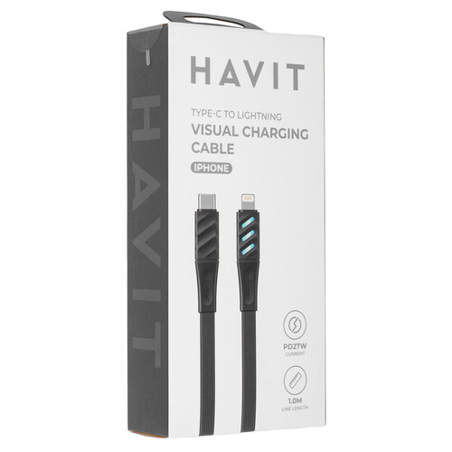 Купить Кабель плоский HAVIT Lightning 8-pin - USB Type-C черный 1 м  9228921. Характеристики, отзывы и цены в Донецке