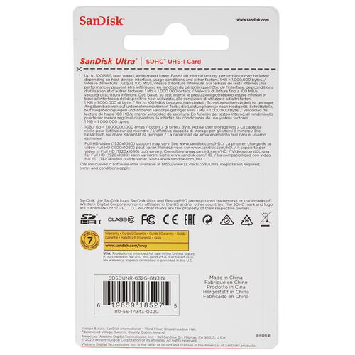 Купить Карта памяти SanDisk Ultra SDHC 32 ГБ [SDSDUNR-032G-GN3IN]  4727290. Характеристики, отзывы и цены в Донецке