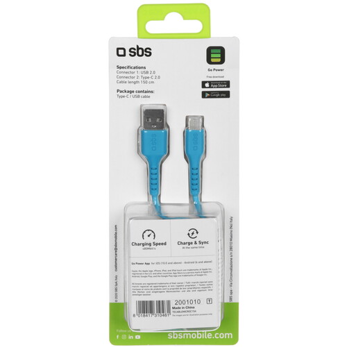 Купить Кабель круглый SBS USB Type-C - USB 2.0 Type-A голубой 1.5 м  5471868. Характеристики, отзывы и цены в Донецке