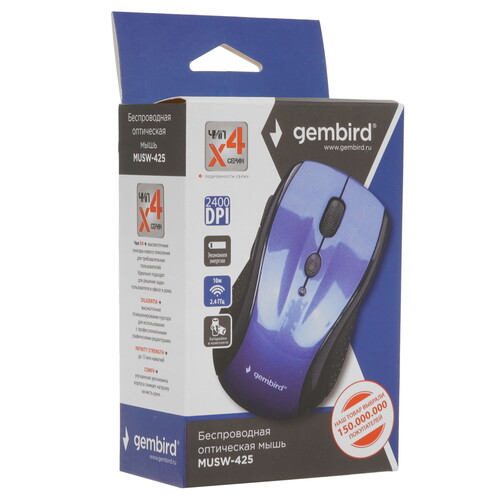 Купить Мышь беспроводная Gembird MUSW-425  голубой  4874935. Характеристики, отзывы и цены в Донецке