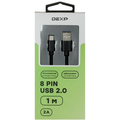 Купить Кабель круглый DEXP Lightning 8-pin - USB 2.0 Type-A черный 1 м  4834146. Характеристики, отзывы и цены в Донецке