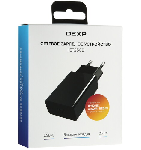 Купить Сетевое зарядное устройство DEXP IET25CD черный  9140165. Характеристики, отзывы и цены в Донецке