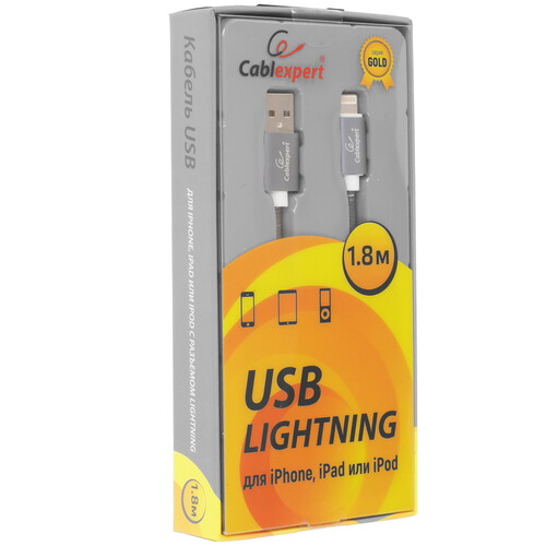 Купить Кабель круглый Cablexpert Lightning 8-pin - USB 2.0 Type-A серый 1.8 м  5314579. Характеристики, отзывы и цены в Донецке