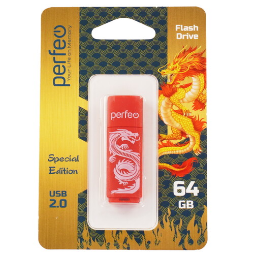 Купить Память USB Flash 64 ГБ Perfeo C04 Red Dragon [PF-C04RD064]  9209292. Характеристики, отзывы и цены в Донецке