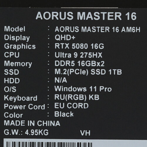 Купить 16" Ноутбук AORUS Master 16 BYH черный  5621041. Характеристики, отзывы и цены в Донецке