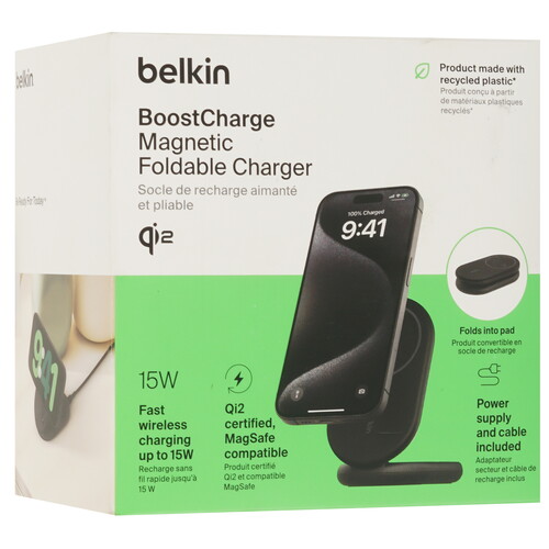 Купить Беспроводное зарядное устройство Belkin Magnetic Foldable Wireless Charger with Qi2 черный  5637431. Характеристики, отзывы и цены в Донецке