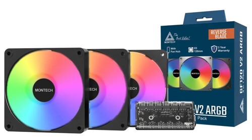 Купить Комплект реверсных вентиляторов Montech GF120R V2 ARGB  черный  5633041. Характеристики, отзывы и цены в Донецке