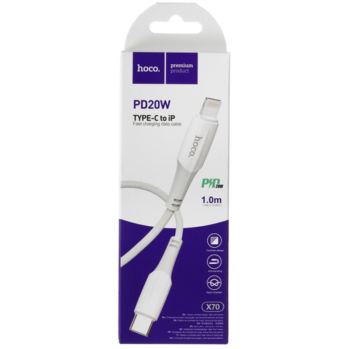 Купить Кабель круглый Hoco Lightning 8-pin - USB 2.0 Type-A белый 1 м  5635317. Характеристики, отзывы и цены в Донецке