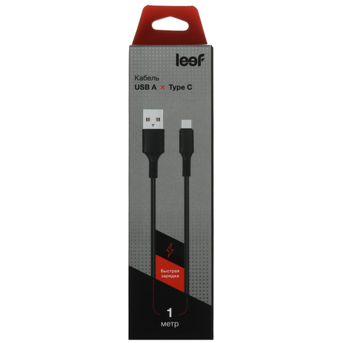 Купить Кабель Leef USB-A-TypeC, 1м, ПВХ, 2.4А, черный  5608603. Характеристики, отзывы и цены в Донецке