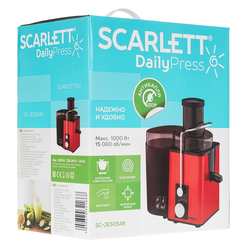 Купить Соковыжималка электрическая Scarlett SC-JE50S49 красный  9132201. Характеристики, отзывы и цены в Донецке