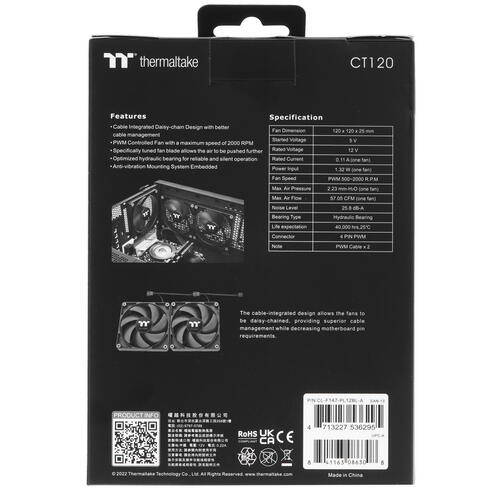 Купить Комплект вентиляторов Thermaltake CT120  5407430. Характеристики, отзывы и цены в Донецке