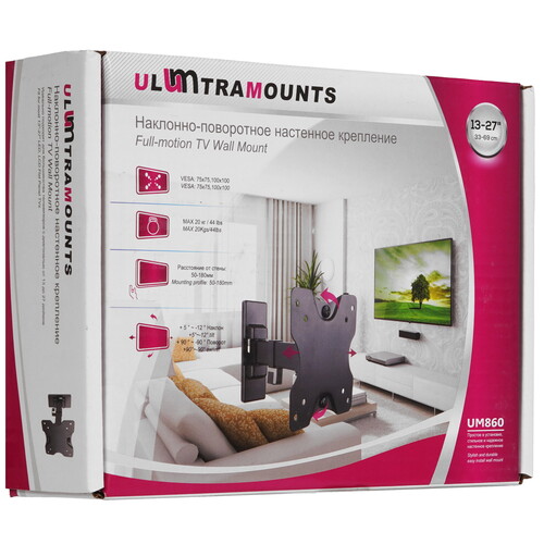 Купить Кронштейн для ТВ Ultramounts UM860 черный  9200222. Характеристики, отзывы и цены в Донецке