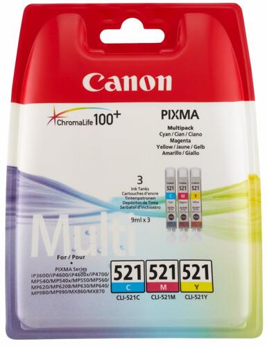 Купить Набор картриджей Canon CLI-521 голубой, желтый, пурпурный  0133895. Характеристики, отзывы и цены в Донецке