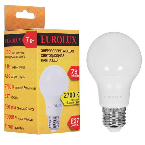 Купить Лампа светодиодная Eurolux LL-E-A60-7W-230-2.7K-E27  5401689. Характеристики, отзывы и цены в Донецке
