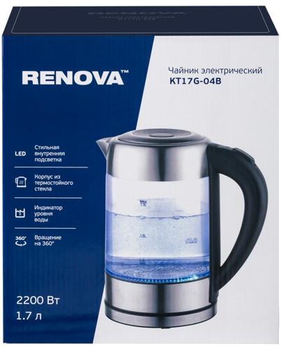 Купить Электрочайник Renova KT17G-04B серебристый  9207212. Характеристики, отзывы и цены в Донецке