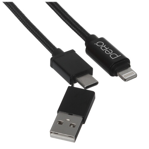 Купить Кабель круглый PERO Lightning 8-pin - USB 2.0 Type-A, USB Type-C черный 1 м  5365831. Характеристики, отзывы и цены в Донецке