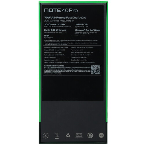Купить 6.78" Смартфон Infinix NOTE 40 Pro 256 ГБ зеленый  5450486. Характеристики, отзывы и цены в Донецке