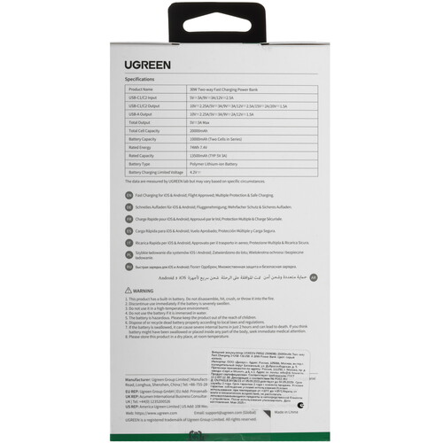 Купить Портативный аккумулятор Ugreen PB532 серый  5640147. Характеристики, отзывы и цены в Донецке
